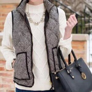 J. Crew Tan & Black Excursion Herringbone Quilted Full Zip Vest XXS